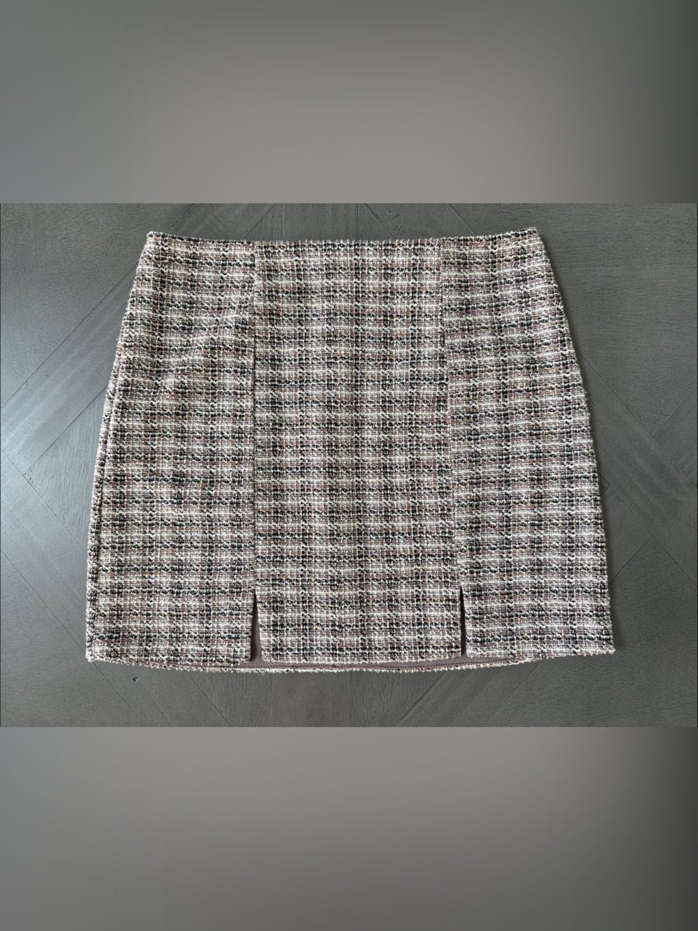 Mini Tweed Plaid Skirt in Neutral Tones